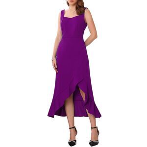 Sleeveless Elegant Ruffles Split Hem Evening Party Dress Purple